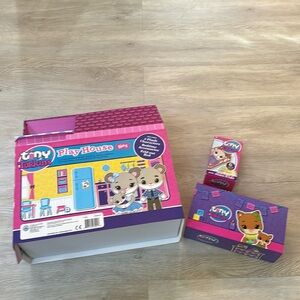 Tiny Tukins play house and crib set with family and extra family & wardrobe nwot